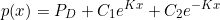 \begin{equation*} p(x) = P_D + C_1 e^{Kx} + C_2 e^{-Kx}  \end{equation*}